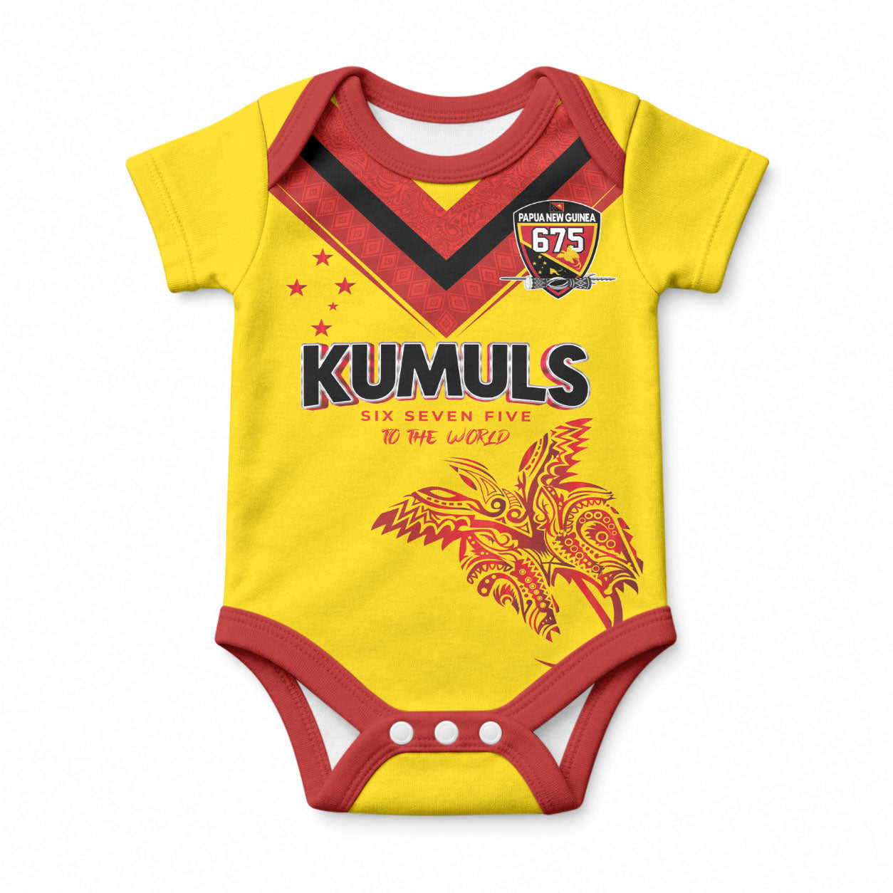 Papua New Guinea Rugby Custom Baby Onesie Six Seven Five to The World - Melanesian Pattern