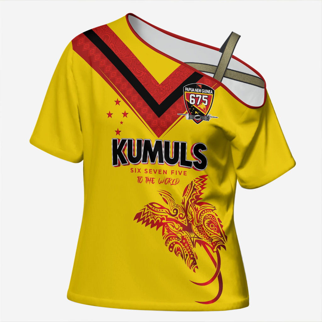Papua New Guinea Rugby Custom Cross Shoulder Shirt Six Seven Five to The World - Melanesian Pattern