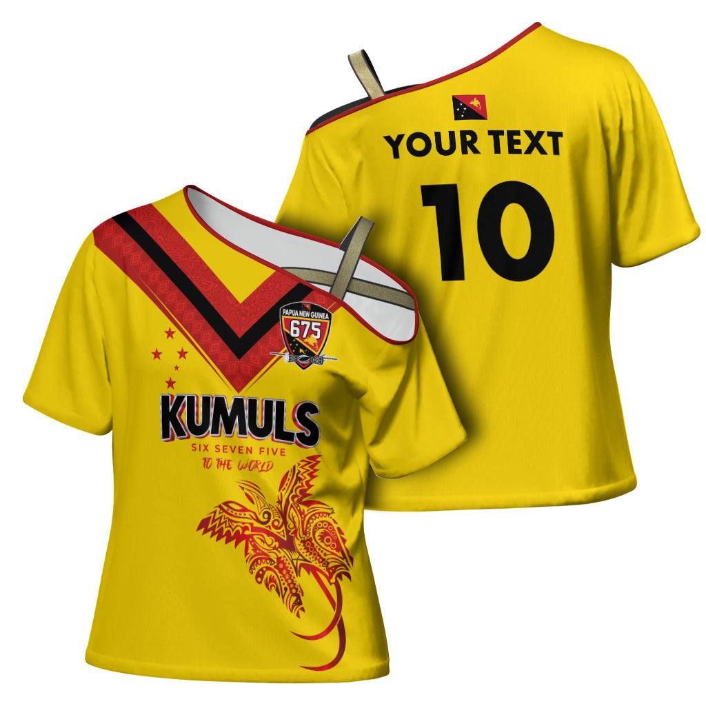 Papua New Guinea Rugby Custom Cross Shoulder Shirt Six Seven Five to The World - Melanesian Pattern