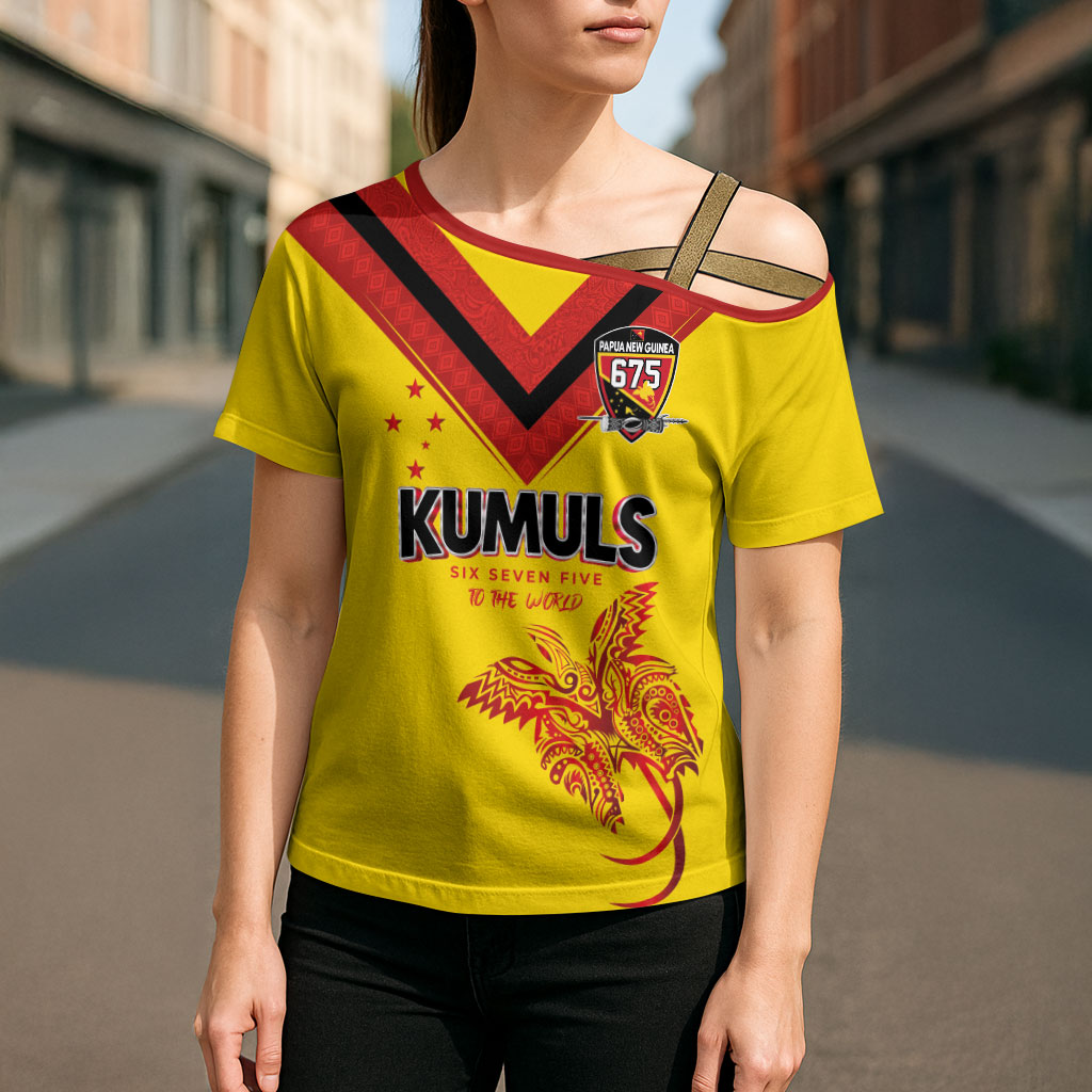 Papua New Guinea Rugby Custom Cross Shoulder Shirt Six Seven Five to The World - Melanesian Pattern