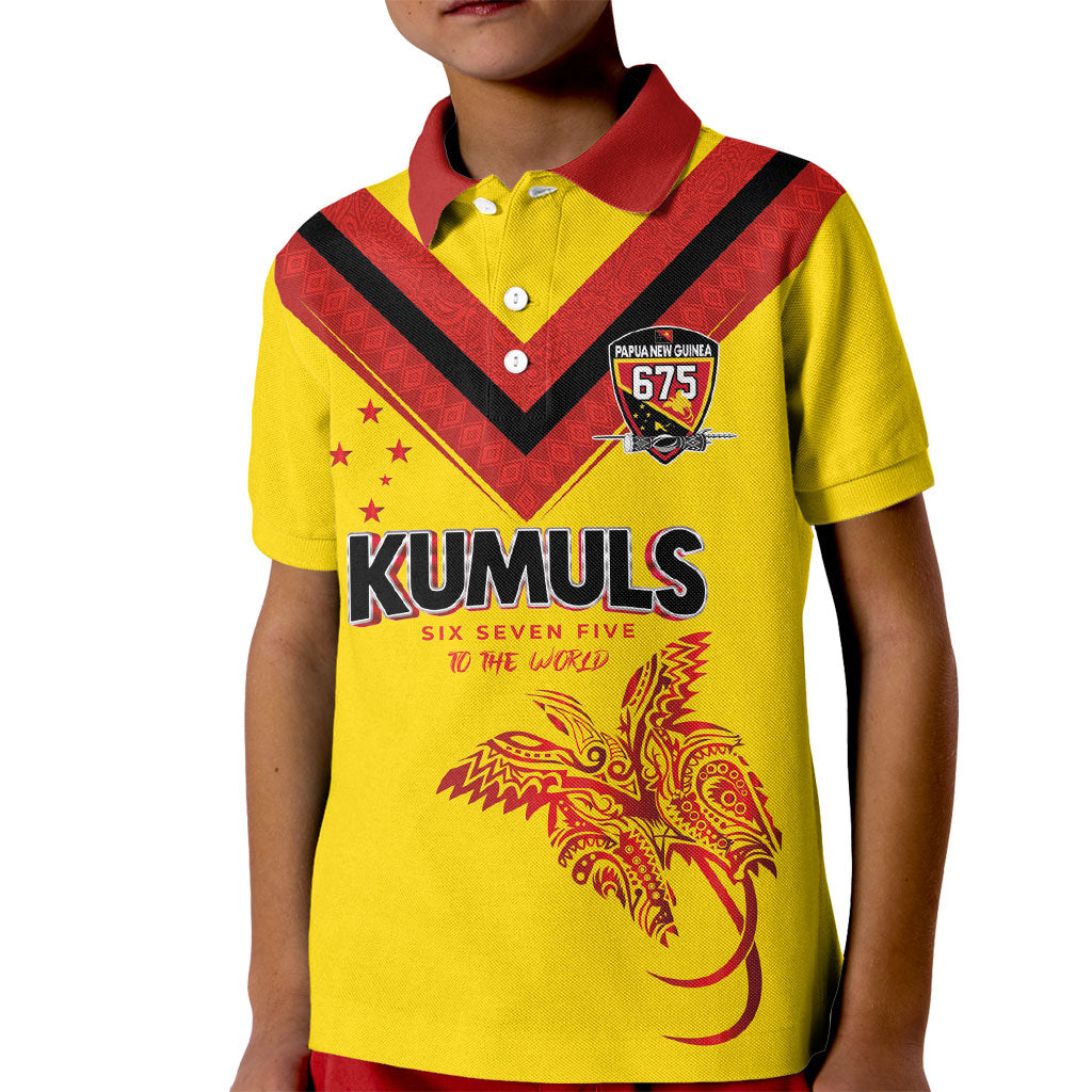 Papua New Guinea Rugby Custom Kid Polo Shirt Six Seven Five to The World - Melanesian Pattern
