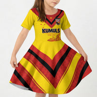Papua New Guinea Rugby Custom Kid Short Sleeve Dress Six Seven Five to The World - Melanesian Pattern