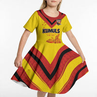 Papua New Guinea Rugby Custom Kid Short Sleeve Dress Six Seven Five to The World - Melanesian Pattern