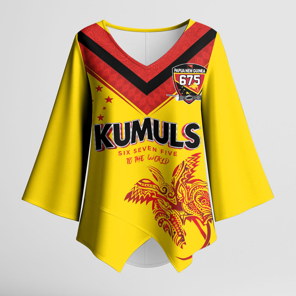 Papua New Guinea Rugby Custom Kimono Sleeve Blouse Six Seven Five to The World - Melanesian Pattern