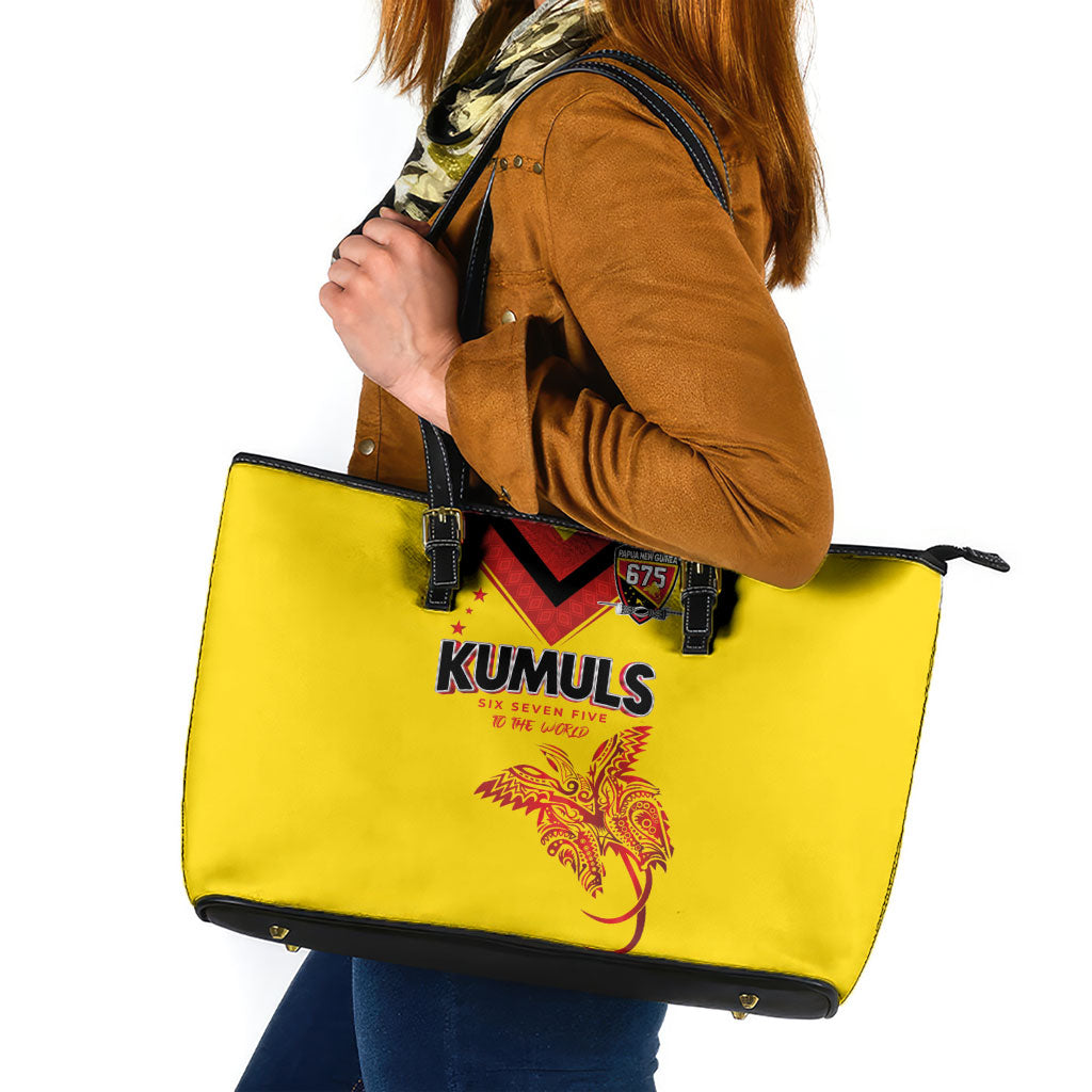 Papua New Guinea Rugby Leather Tote Bag Six Seven Five to The World - Melanesian Pattern