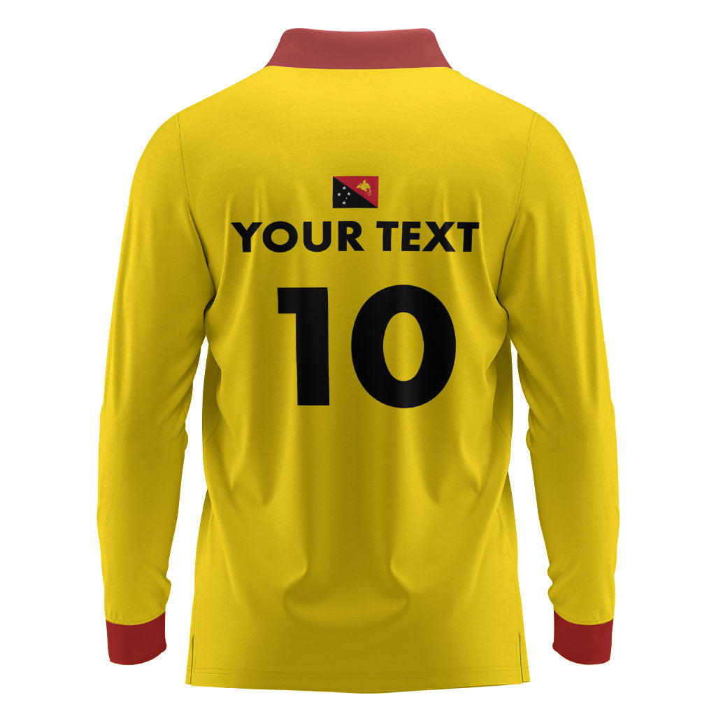 Papua New Guinea Rugby Custom Long Sleeve Polo Shirt Six Seven Five to The World - Melanesian Pattern