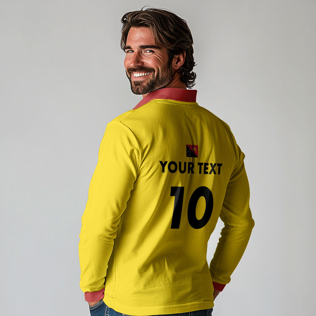 Papua New Guinea Rugby Custom Long Sleeve Polo Shirt Six Seven Five to The World - Melanesian Pattern