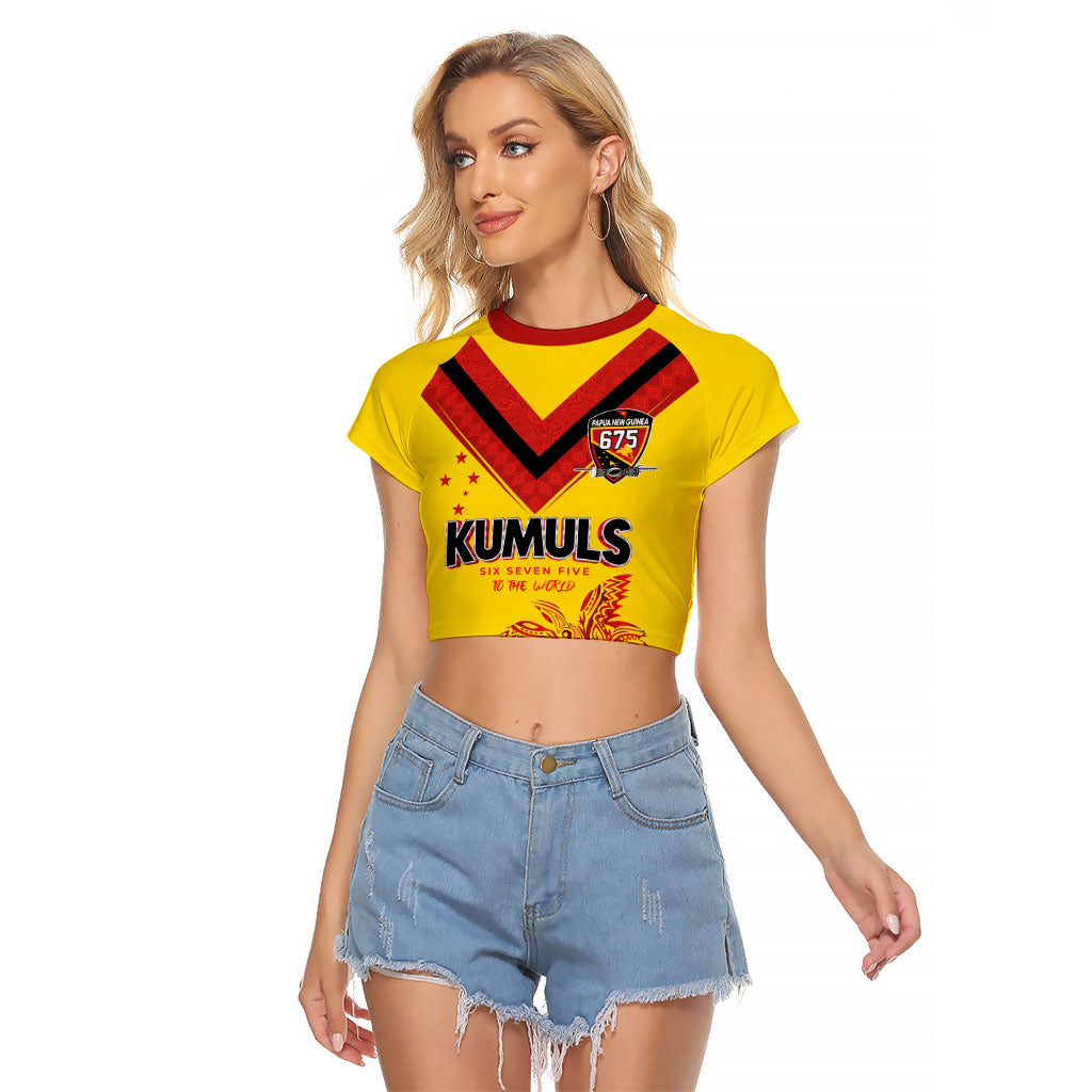 Papua New Guinea Rugby Custom Raglan Cropped T Shirt Six Seven Five to The World - Melanesian Pattern