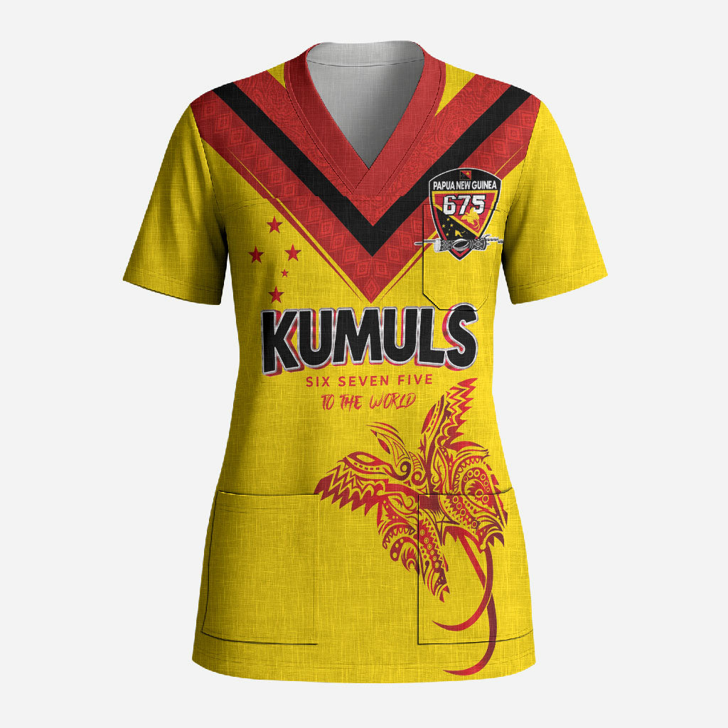 Papua New Guinea Rugby Custom Scrub Top Six Seven Five to The World - Melanesian Pattern