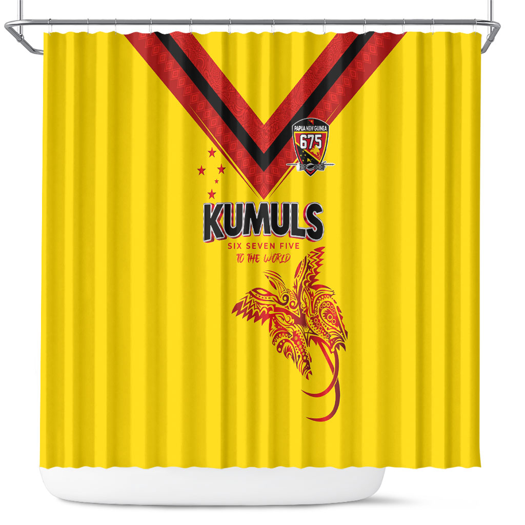 Papua New Guinea Rugby Shower Curtain Six Seven Five to The World - Melanesian Pattern