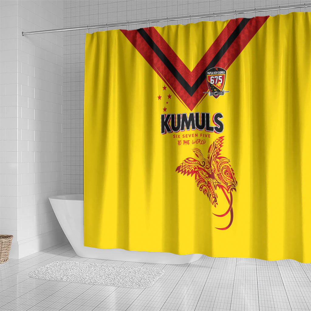 Papua New Guinea Rugby Shower Curtain Six Seven Five to The World - Melanesian Pattern