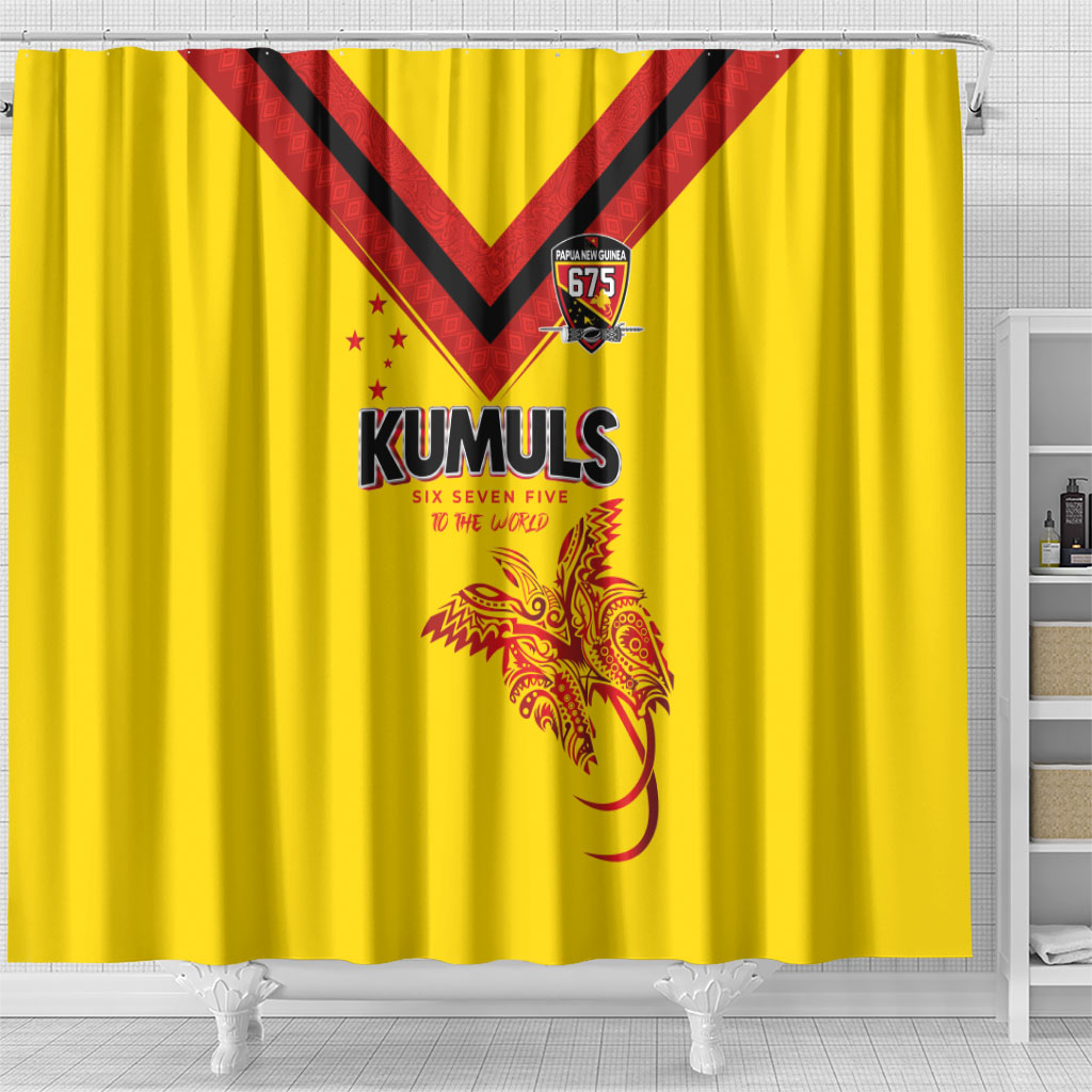 Papua New Guinea Rugby Shower Curtain Six Seven Five to The World - Melanesian Pattern