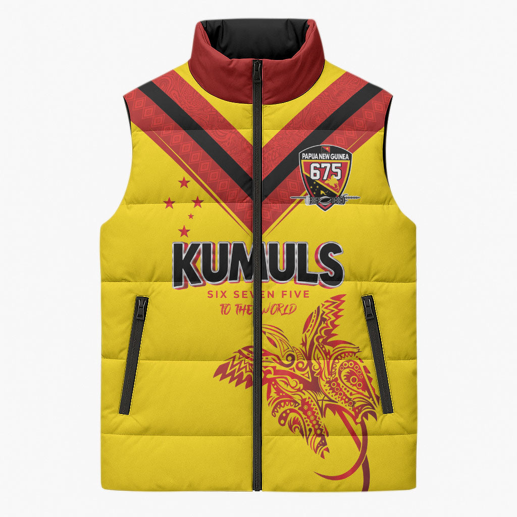 Papua New Guinea Rugby Custom Sleeveless Puffer Jacket Six Seven Five to The World - Melanesian Pattern