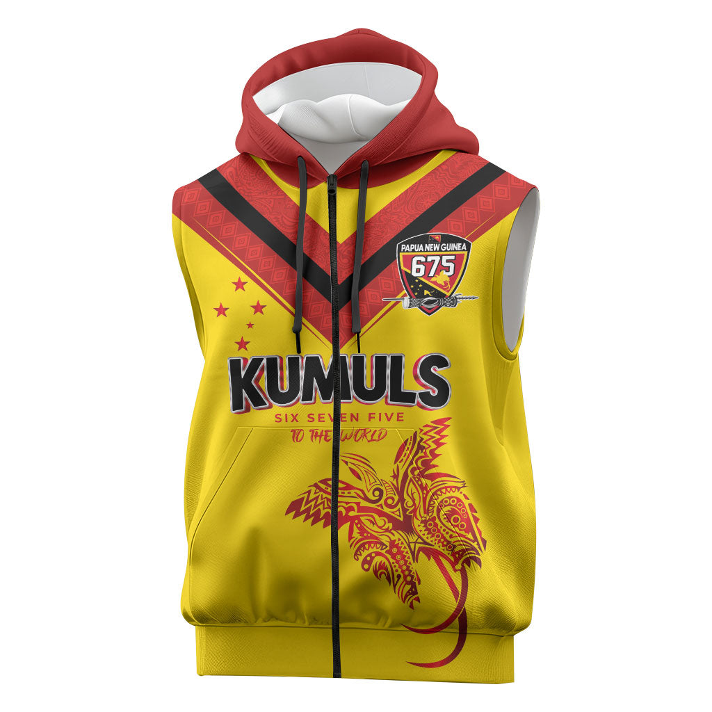 Papua New Guinea Rugby Custom Sleeveless Zip Hoodie Six Seven Five to The World - Melanesian Pattern