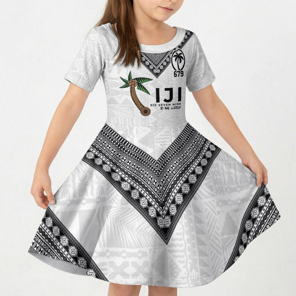 Fijian Rugby Kid Short Sleeve Dress Six Seven Nine to The World - Tapa Pattern