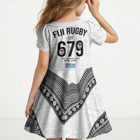 Fijian Rugby Kid Short Sleeve Dress Six Seven Nine to The World - Tapa Pattern