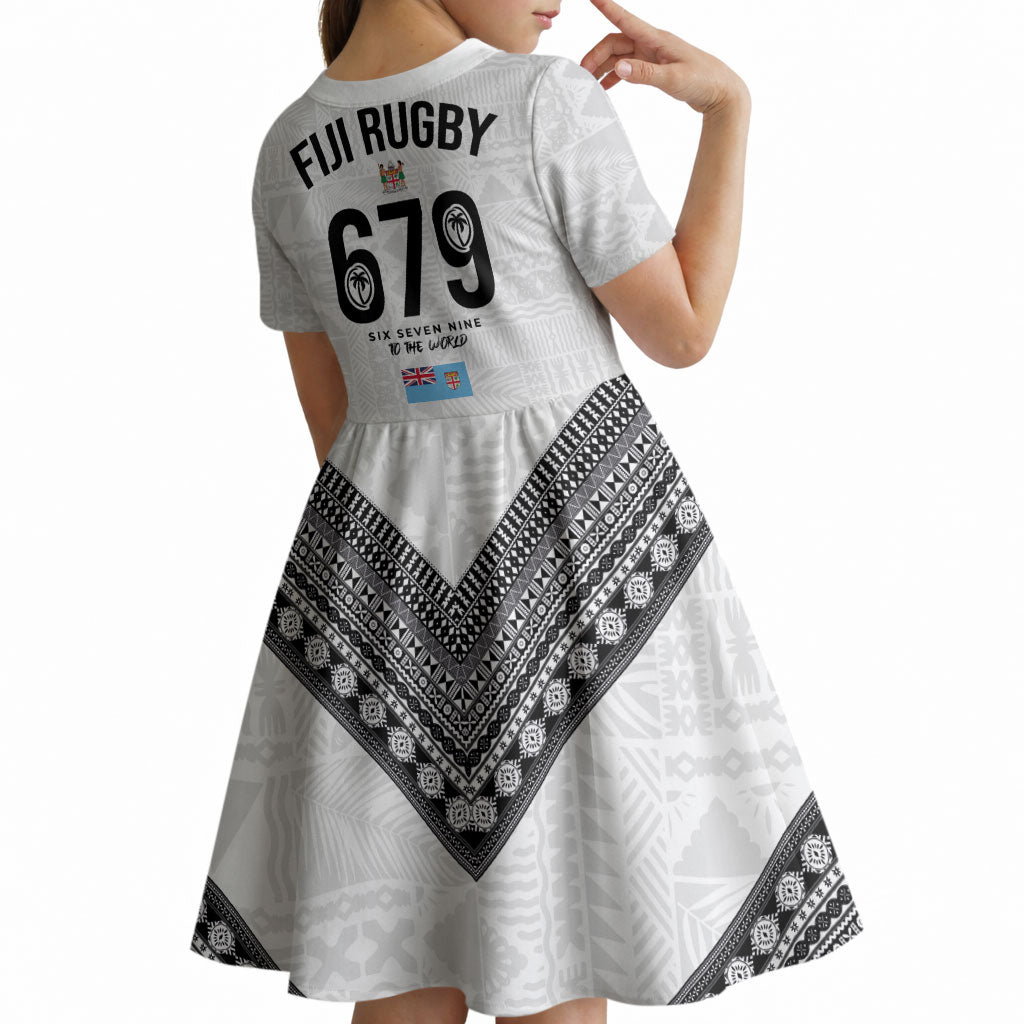 Fijian Rugby Kid Short Sleeve Dress Six Seven Nine to The World - Tapa Pattern