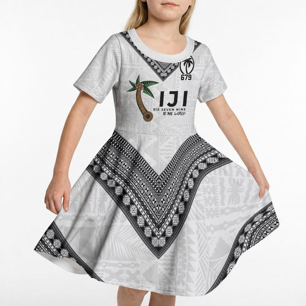 Fijian Rugby Kid Short Sleeve Dress Six Seven Nine to The World - Tapa Pattern