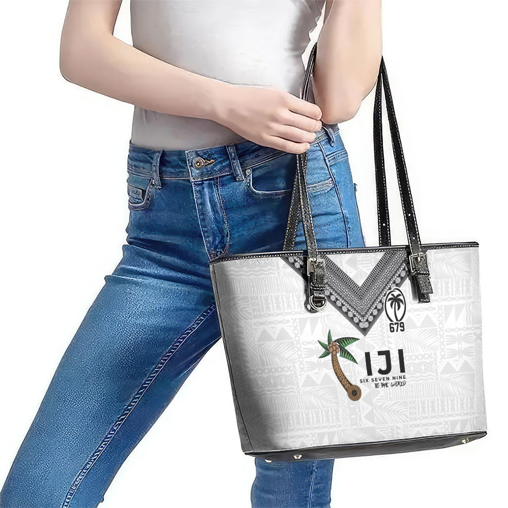Fijian Rugby Leather Tote Bag Six Seven Nine to The World - Tapa Pattern