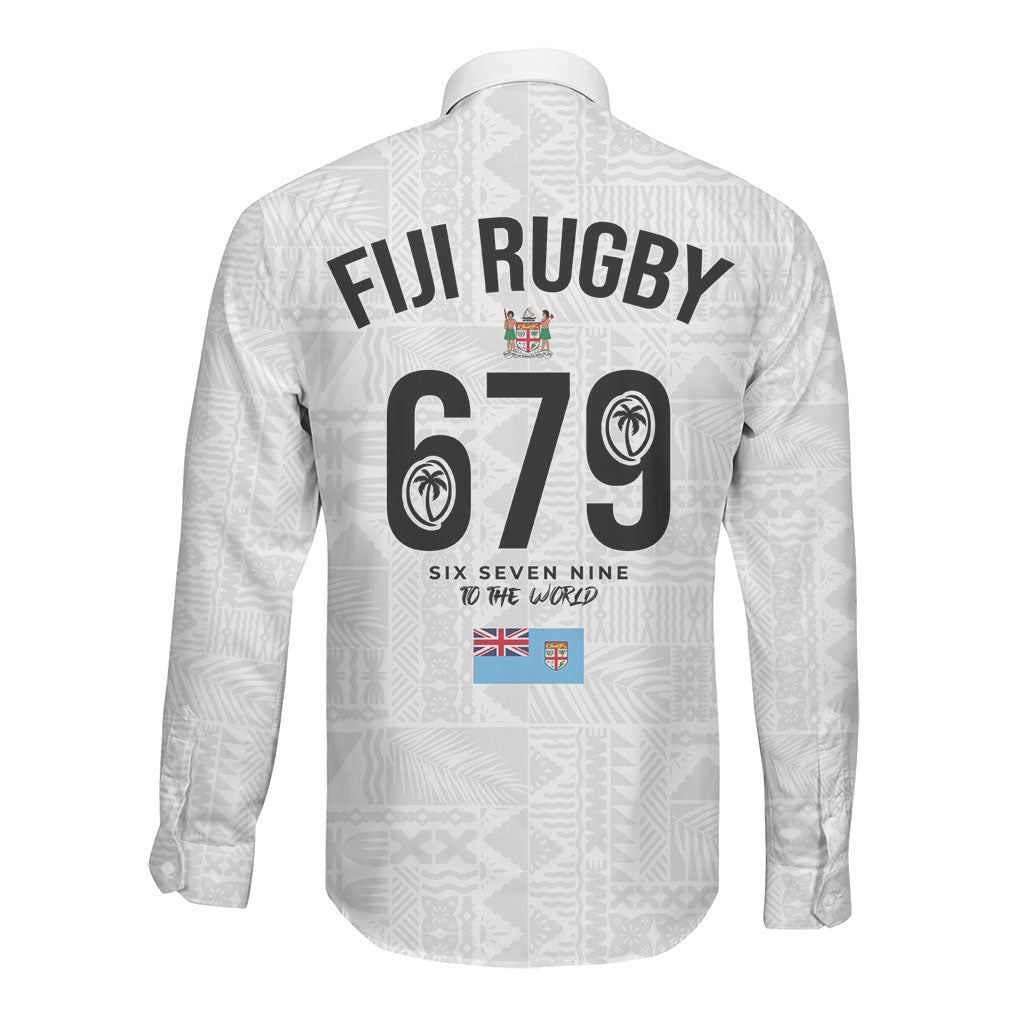 Fijian Rugby Long Sleeve Button Shirt Six Seven Nine to The World - Tapa Pattern