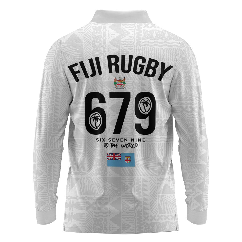 Fijian Rugby Long Sleeve Polo Shirt Six Seven Nine to The World - Tapa Pattern