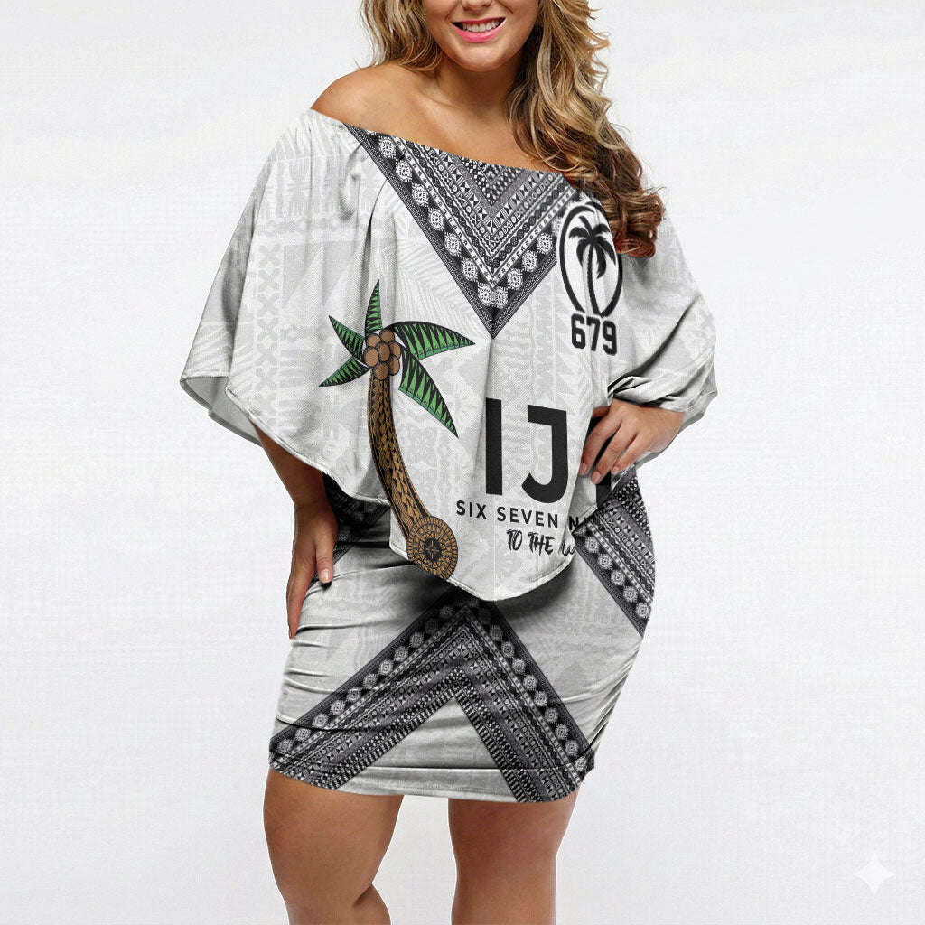 Fijian Rugby Off Shoulder Short Dress Six Seven Nine to The World - Tapa Pattern