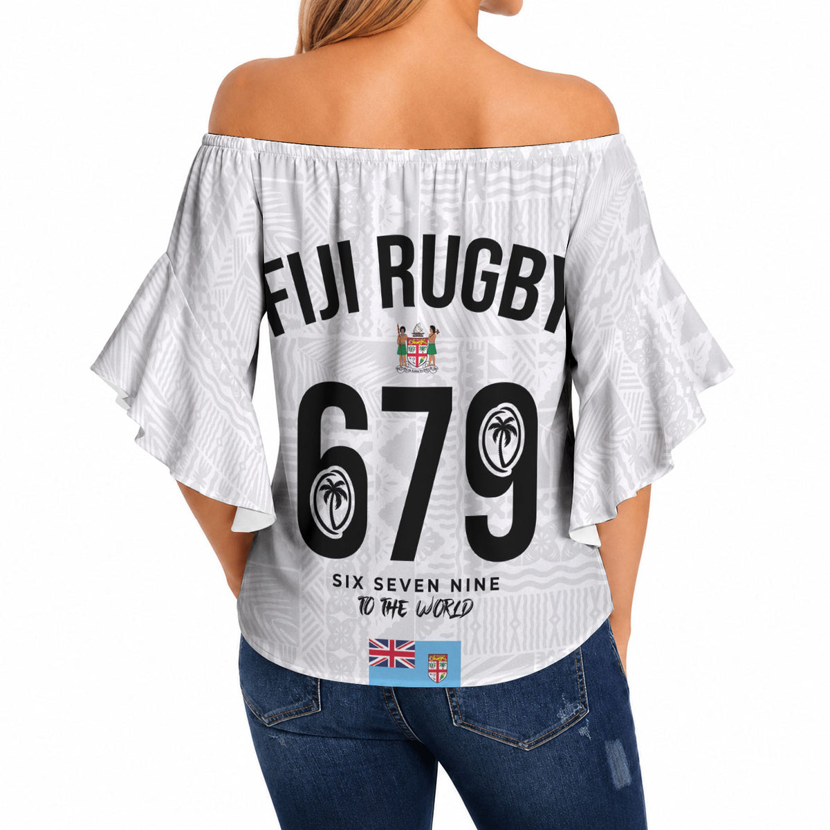 Fijian Rugby Off Shoulder Wrap Waist Top Six Seven Nine to The World - Tapa Pattern