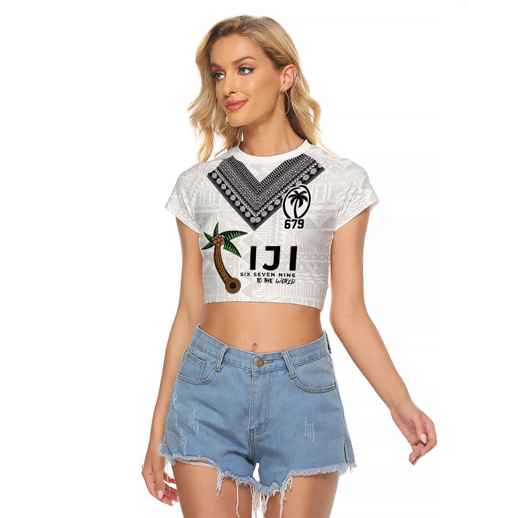 Fijian Rugby Raglan Cropped T Shirt Six Seven Nine to The World - Tapa Pattern