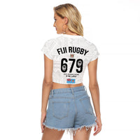 Fijian Rugby Raglan Cropped T Shirt Six Seven Nine to The World - Tapa Pattern