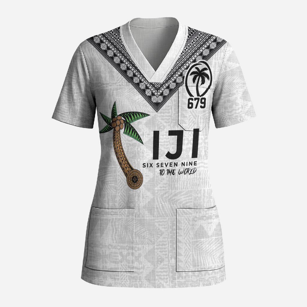 Fijian Rugby Scrub Top Six Seven Nine to The World - Tapa Pattern