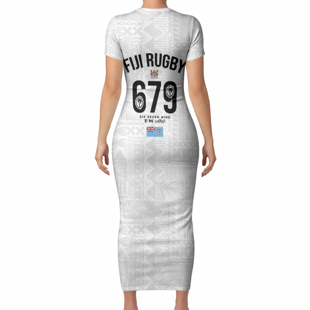 Fijian Rugby Short Sleeve Bodycon Dress Six Seven Nine to The World - Tapa Pattern