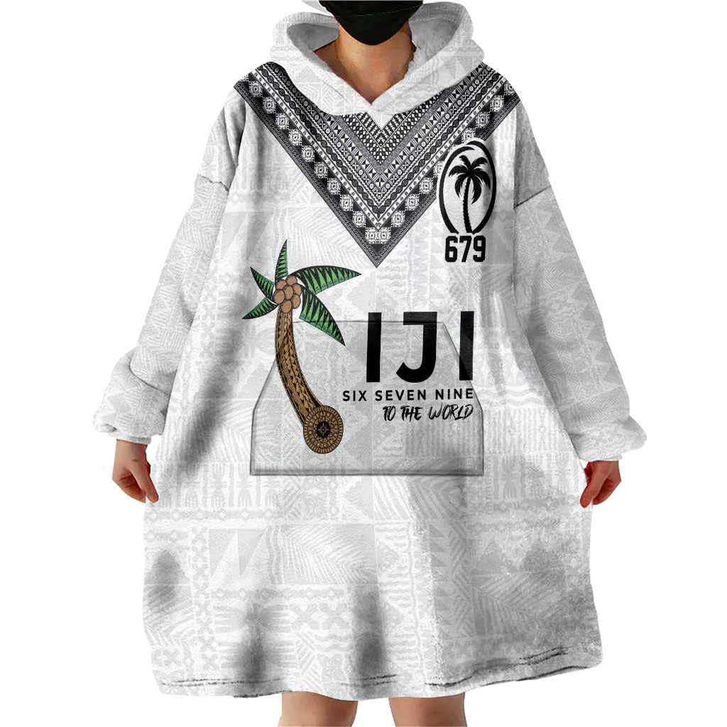 Fijian Rugby Wearable Blanket Hoodie Six Seven Nine to The World - Tapa Pattern