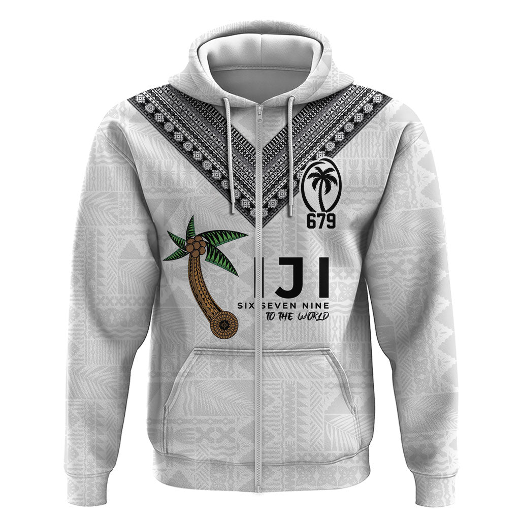 Fijian Rugby Zip Hoodie Six Seven Nine to The World - Tapa Pattern