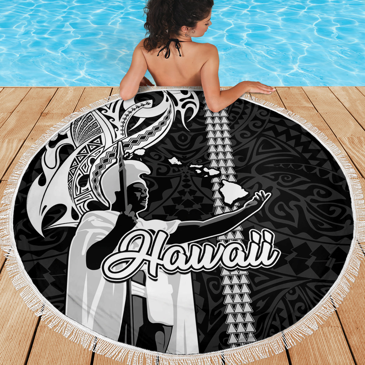 Hawaii Lanai Island Beach Blanket Hawaiian King and Kakau Symbols Abstract Shoulder Tattoo LT03 - Wonder Print Shop
