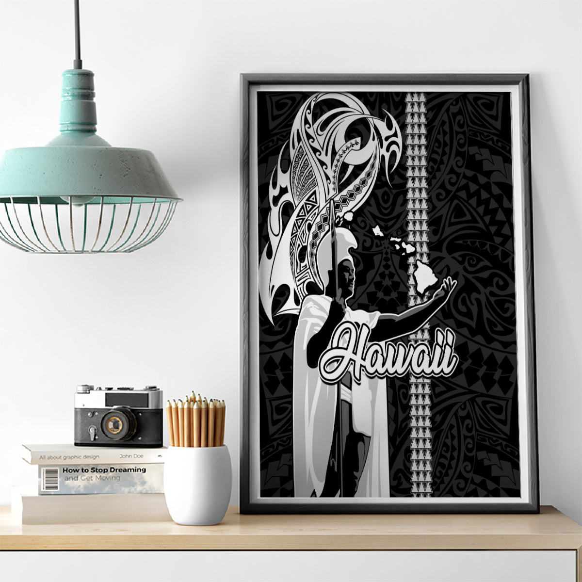 Hawaii Lanai Island Canvas Wall Art Hawaiian King and Kakau Symbols Abstract Shoulder Tattoo LT03 - Polynesian Pride