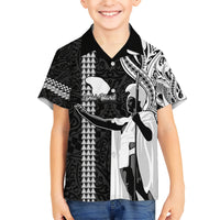 Hawaii Lanai Island Kid Hawaiian Shirt Hawaiian King and Kakau Symbols Abstract Shoulder Tattoo LT03 Kid Black - Polynesian Pride