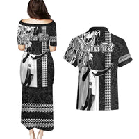 Custom Hawaii Lanai Island Couples Matching Puletasi Dress and Hawaiian Shirt Hawaiian King and Kakau Symbols Abstract Shoulder Tattoo LT03 - Polynesian Pride