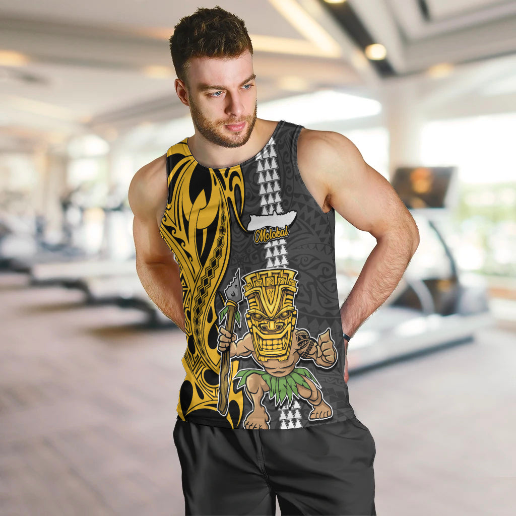 Hawaii Molokai Island Men Tank Top Hawaiian Warrior and Kakau Symbols Abstract Tattoo LT03 - Polynesian Pride