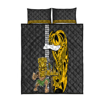 Hawaii Molokai Island Quilt Bed Set Hawaiian Warrior and Kakau Symbols Abstract Tattoo LT03 Yellow - Polynesian Pride