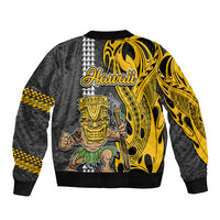 Hawaii Molokai Island Sleeve Zip Bomber Jacket Hawaiian Warrior and Kakau Symbols Abstract Tattoo LT03 - Polynesian Pride