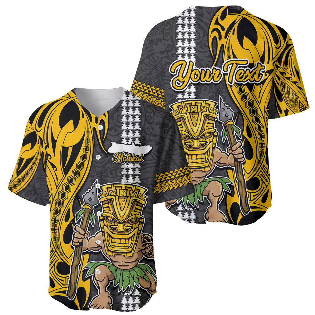 Custom Hawaii Molokai Island Baseball Jersey Hawaiian Warrior and Kakau Symbols Abstract Tattoo LT03 - Polynesian Pride