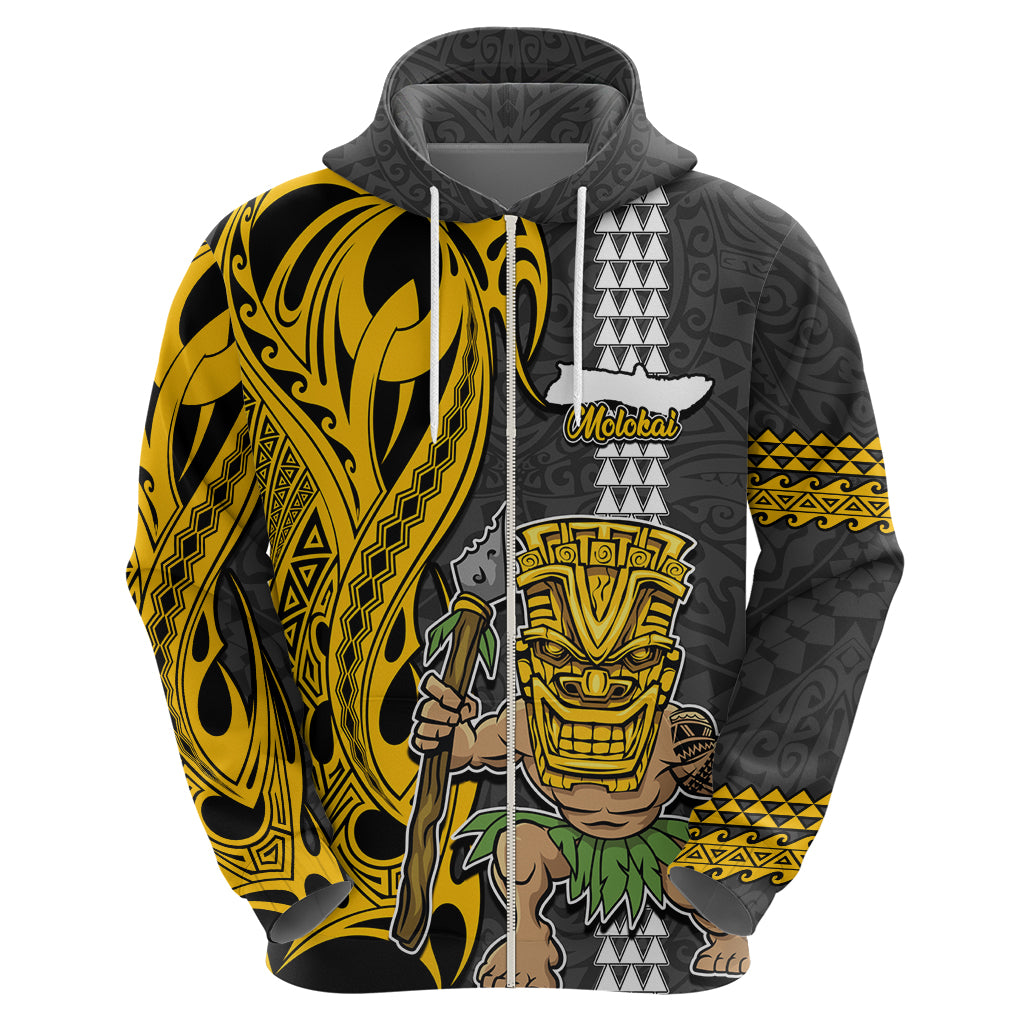 Custom Hawaii Molokai Island Hoodie Hawaiian Warrior and Kakau Symbols Abstract Tattoo LT03 - Polynesian Pride
