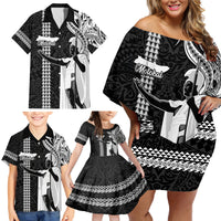 Hawaii Molokai Island Family Matching Off Shoulder Short Dress and Hawaiian Shirt Hawaiian King and Kakau Symbols Abstract Shoulder Tattoo LT03 - Polynesian Pride