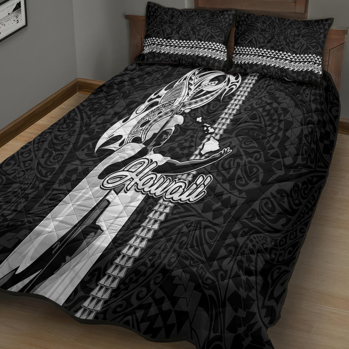Hawaii Molokai Island Quilt Bed Set Hawaiian King and Kakau Symbols Abstract Shoulder Tattoo LT03 - Polynesian Pride