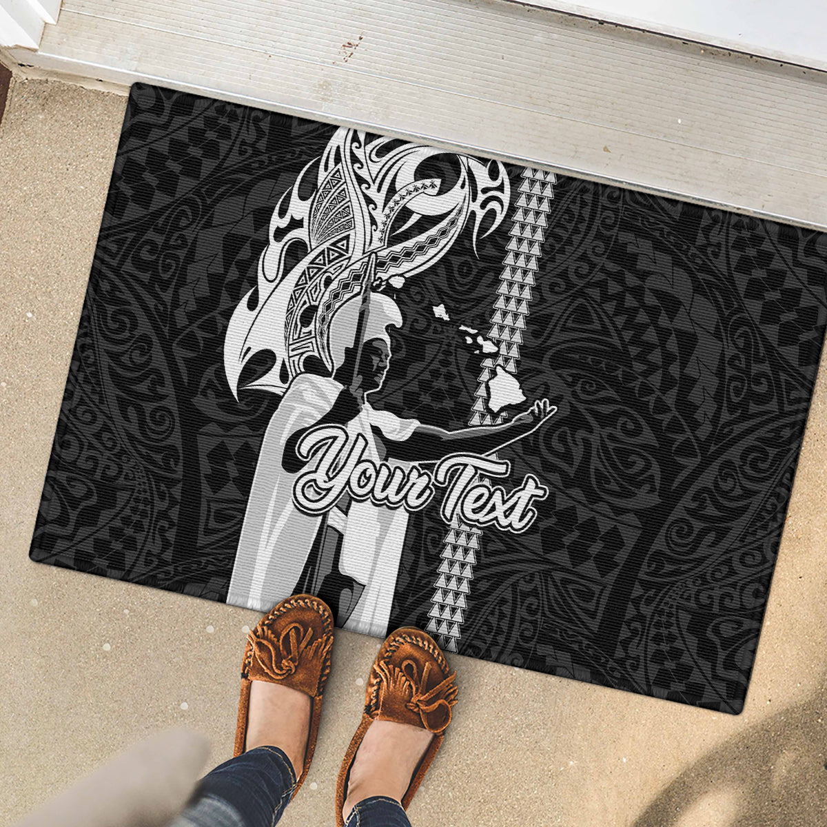 Custom Hawaii Molokai Island Rubber Doormat Hawaiian King and Kakau Symbols Abstract Shoulder Tattoo LT03 - Polynesian Pride