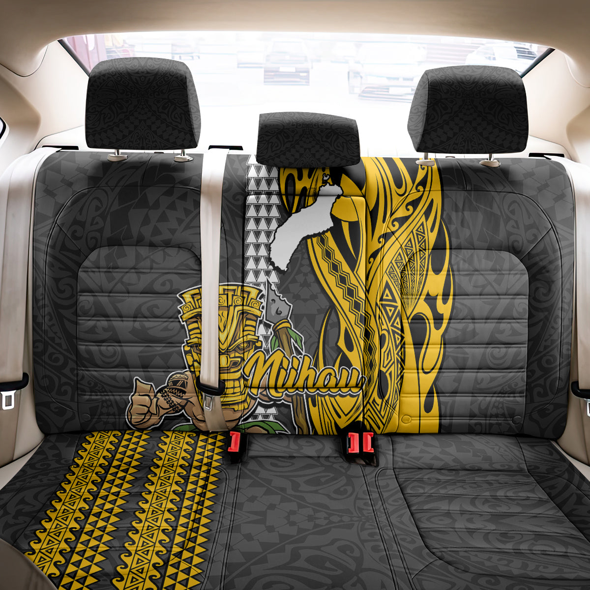 Hawaii Niihau Island Back Car Seat Cover Hawaiian Warrior and Kakau Symbols Abstract Tattoo LT03 - Polynesian Pride
