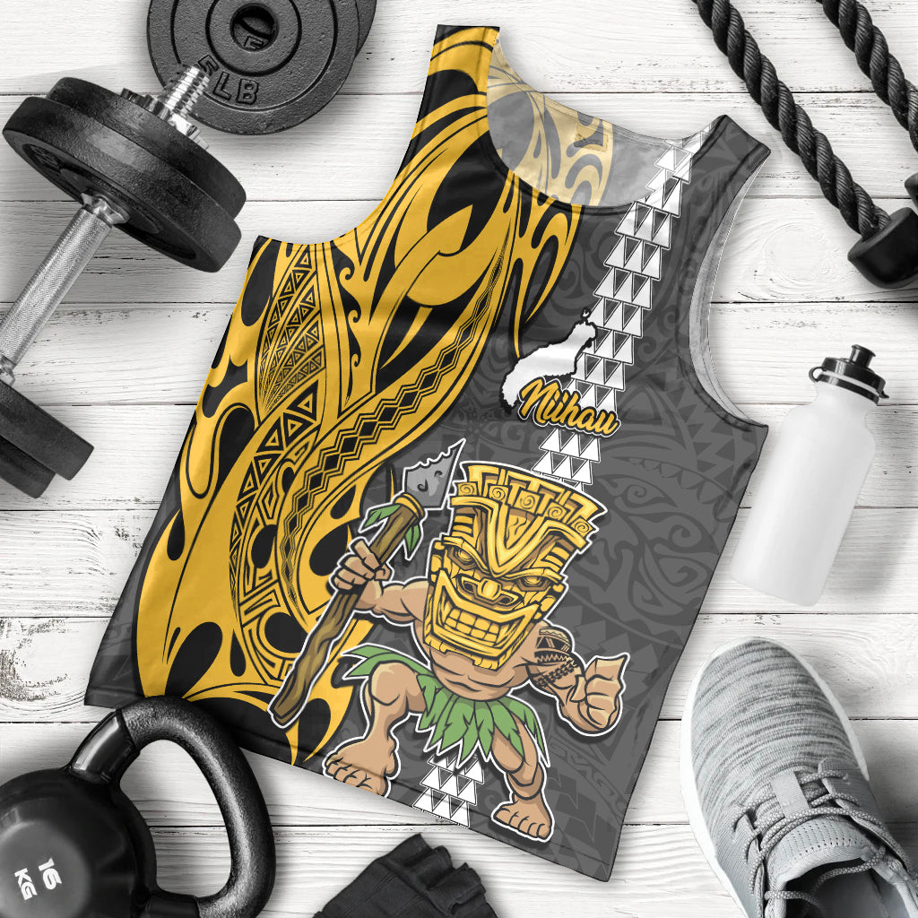 Hawaii Niihau Island Men Tank Top Hawaiian Warrior and Kakau Symbols Abstract Tattoo LT03 Yellow - Polynesian Pride