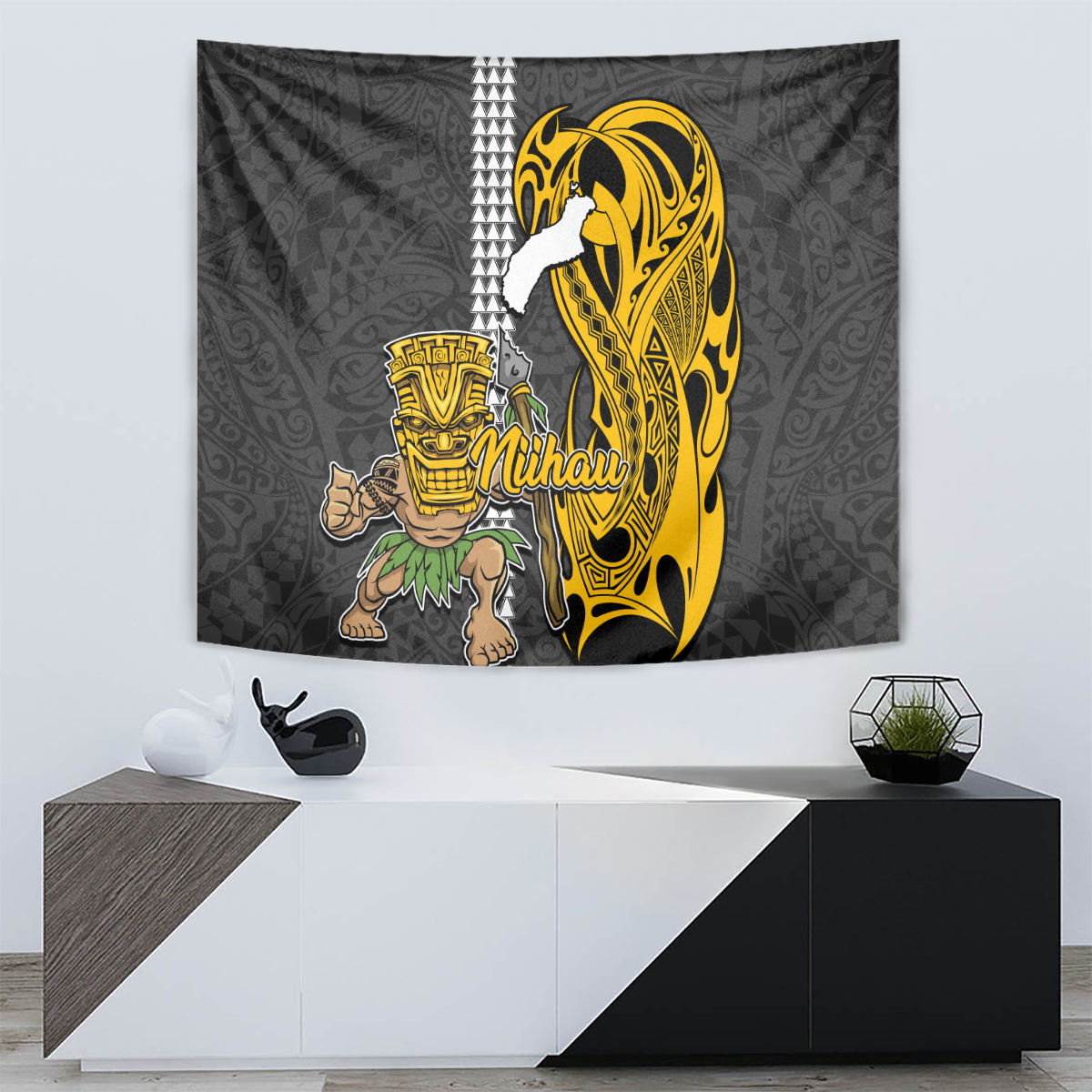 Hawaii Niihau Island Tapestry Hawaiian Warrior and Kakau Symbols Abstract Tattoo LT03 - Polynesian Pride