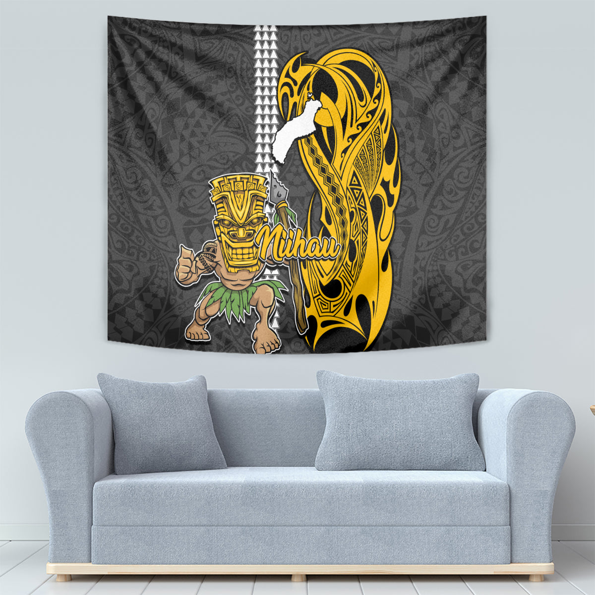 Hawaii Niihau Island Tapestry Hawaiian Warrior and Kakau Symbols Abstract Tattoo LT03 - Polynesian Pride