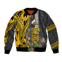 Custom Hawaii Niihau Island Bomber Jacket Hawaiian Warrior and Kakau Symbols Abstract Tattoo LT03 Unisex Yellow - Polynesian Pride